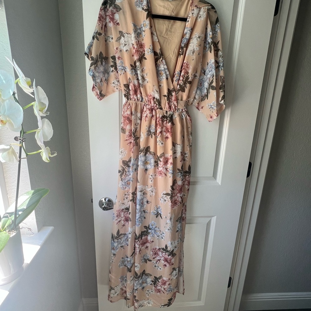 Floral Maxi Dress with Kimono Sleeves